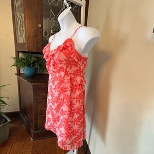 Francesca’s Miami Pink and Coral Floral Ruffle Slip Dress LNWOT Size L